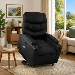 Electric Stand Up Massage Recliner Chair Black Faux Leather Power Lift Recline