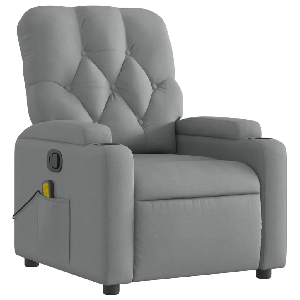 Massage Recliner Chair Grey Fabric Manual Recline 6 Vibration Points