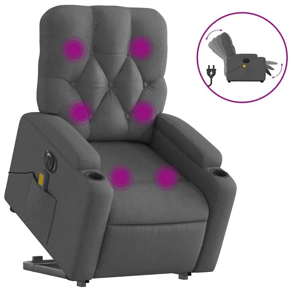 Electric Massage Recliner Chair Grey Fabric Power Lift and Electric Reclining with 6 Massage Points