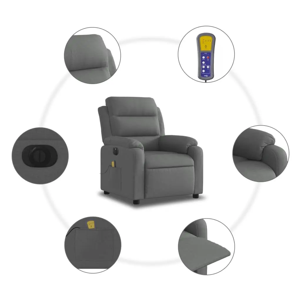 Electric Recliner Chair Adjustable Footrest Grey Fabric Six Massage Points