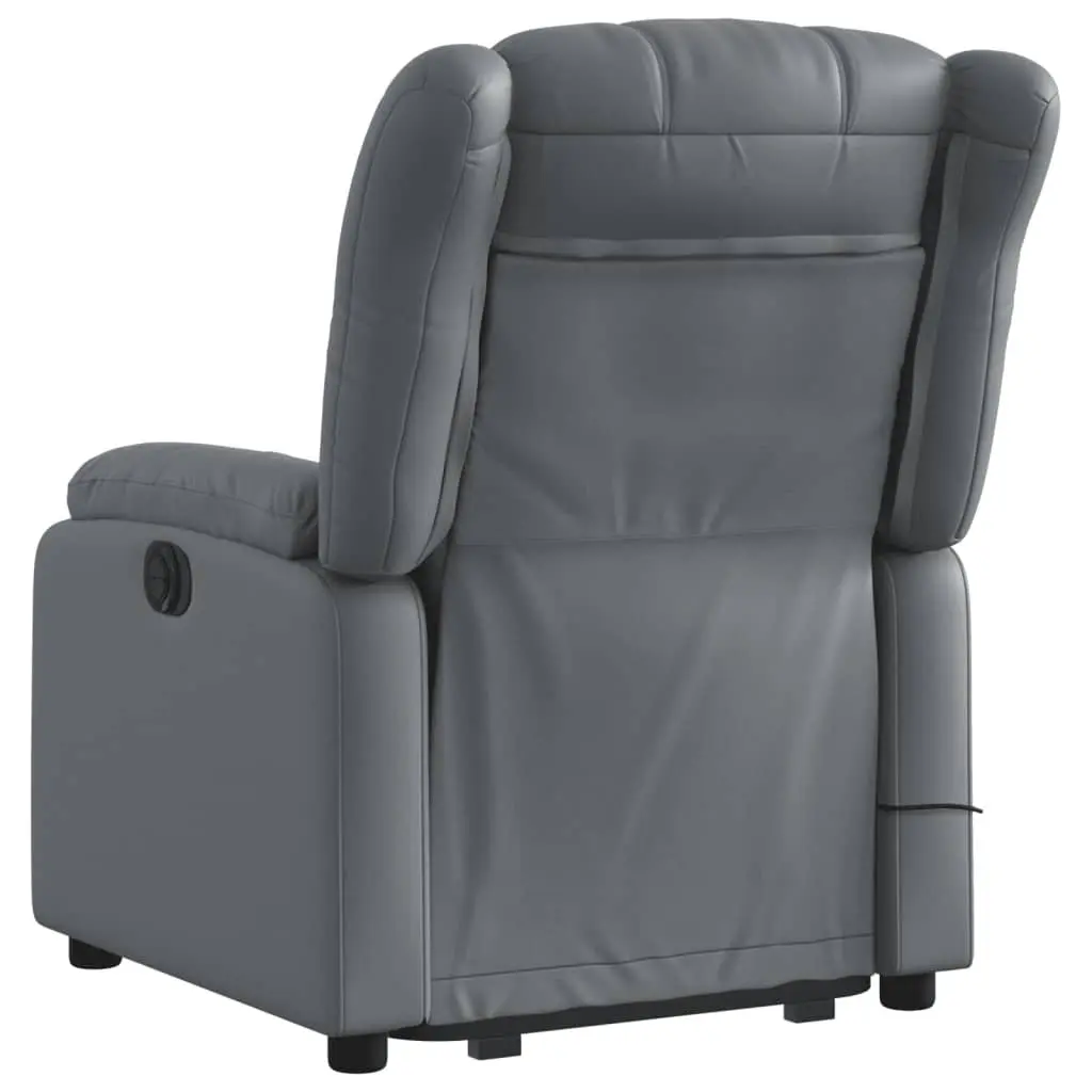 Electric Massage Recliner Chair Grey Faux Leather Adjustable Footrest 6 Massage Points