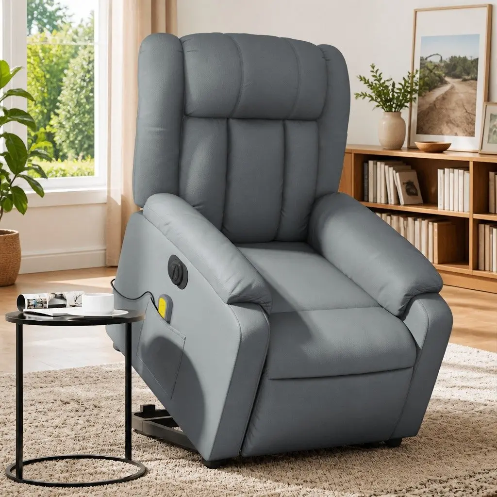 Electric Massage Recliner Chair Grey Faux Leather Power Lift with 6 Massage Points and Electric Reclining Function