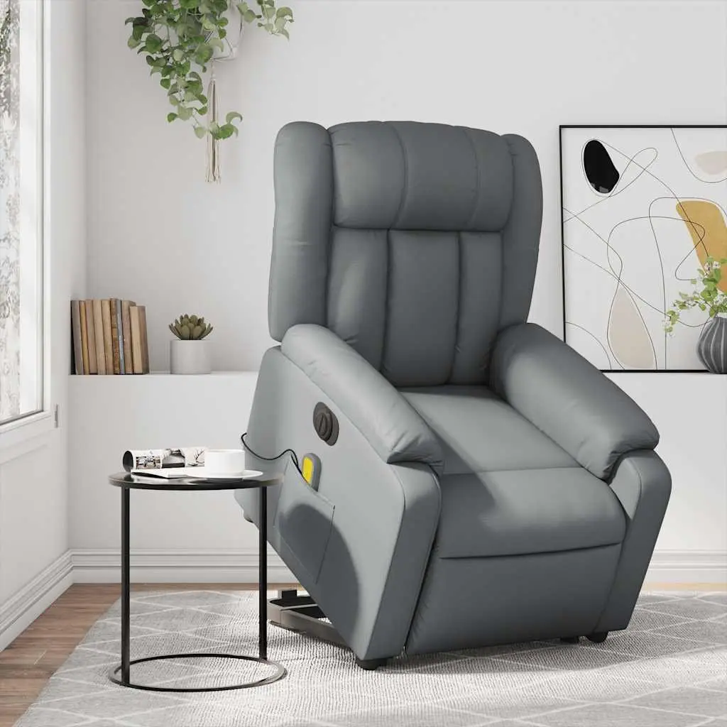 Electric Massage Recliner Chair Grey Faux Leather Power Lift with 6 Massage Points and Electric Reclining Function