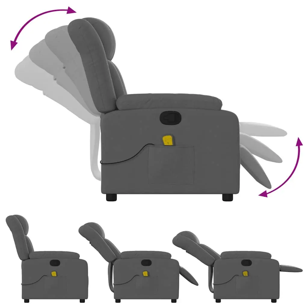 Massage Chair Grey Fabric Manual Recline 135 Degree with 6 Vibration Points