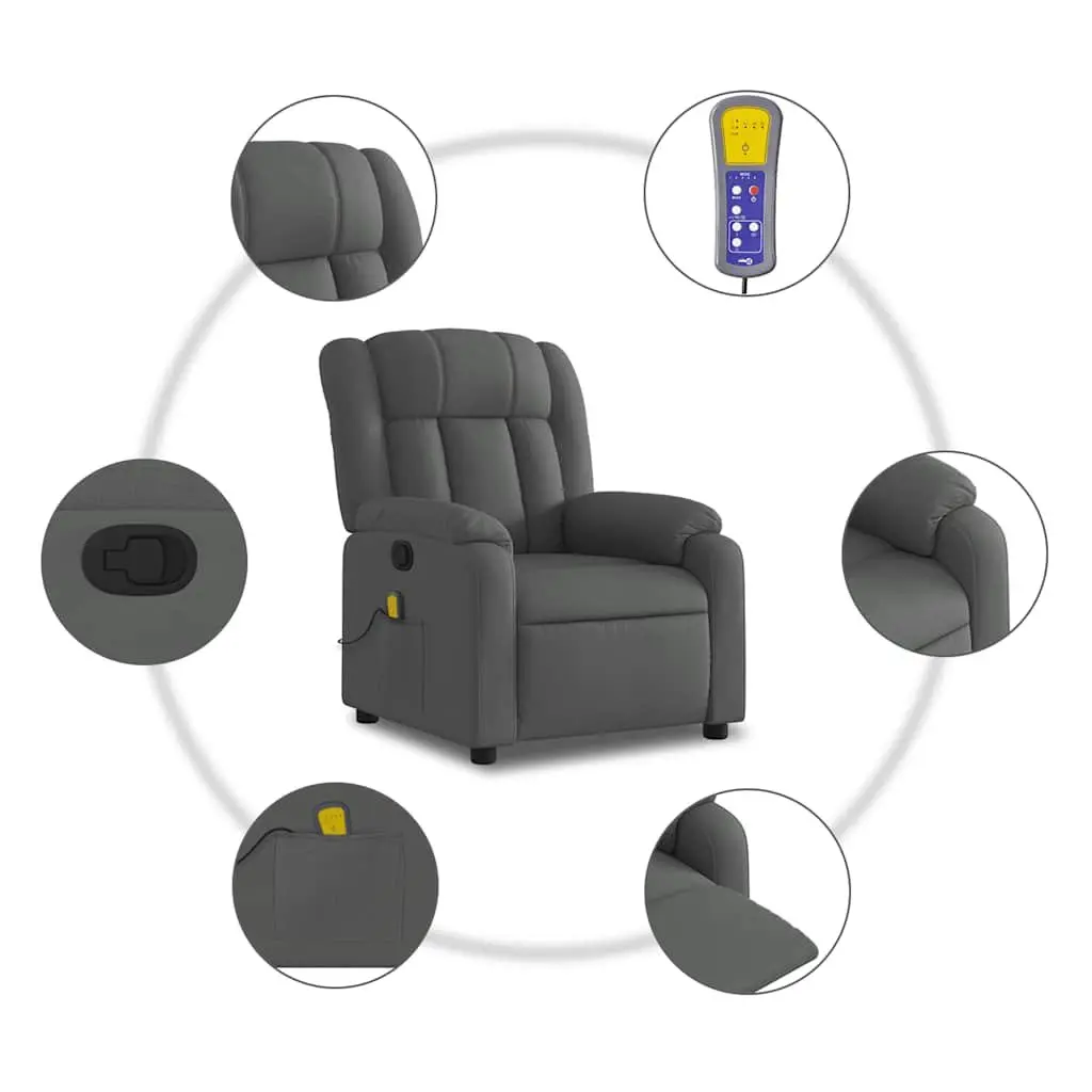 Massage Chair Grey Fabric Manual Recline 135 Degree with 6 Vibration Points
