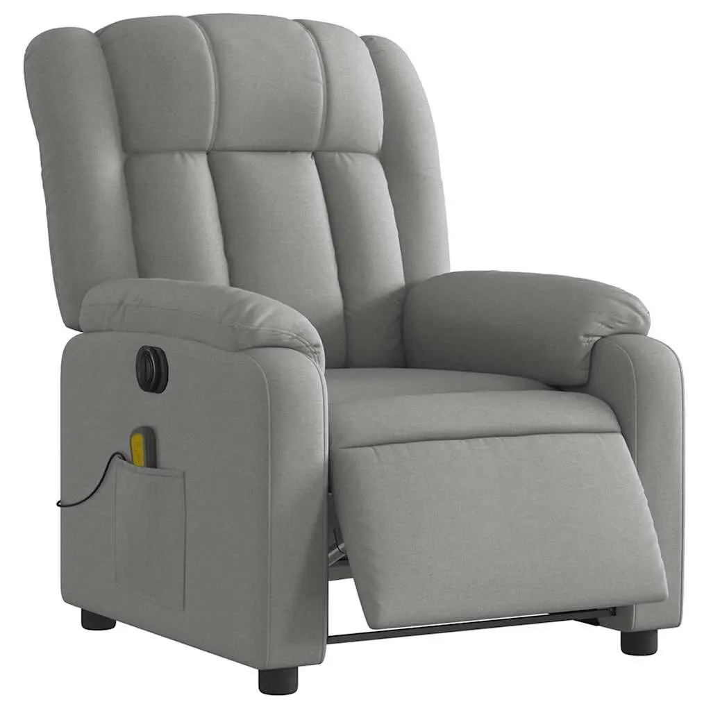 Electric Massage Recliner Chair Grey Fabric Adjustable Footrest 135 Degrees 6 Massage Points