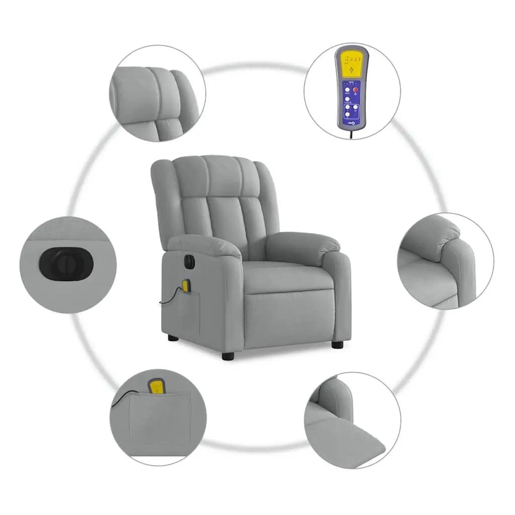 Electric Massage Recliner Chair Grey Fabric Adjustable Footrest 135 Degrees 6 Massage Points
