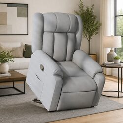 Reclining Chair with Massage in Light Grey Fabric