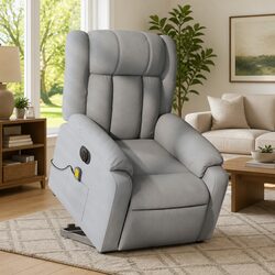 Electric Stand Up Massage Recliner Chair Grey Fabric Lift Armchair Elderly