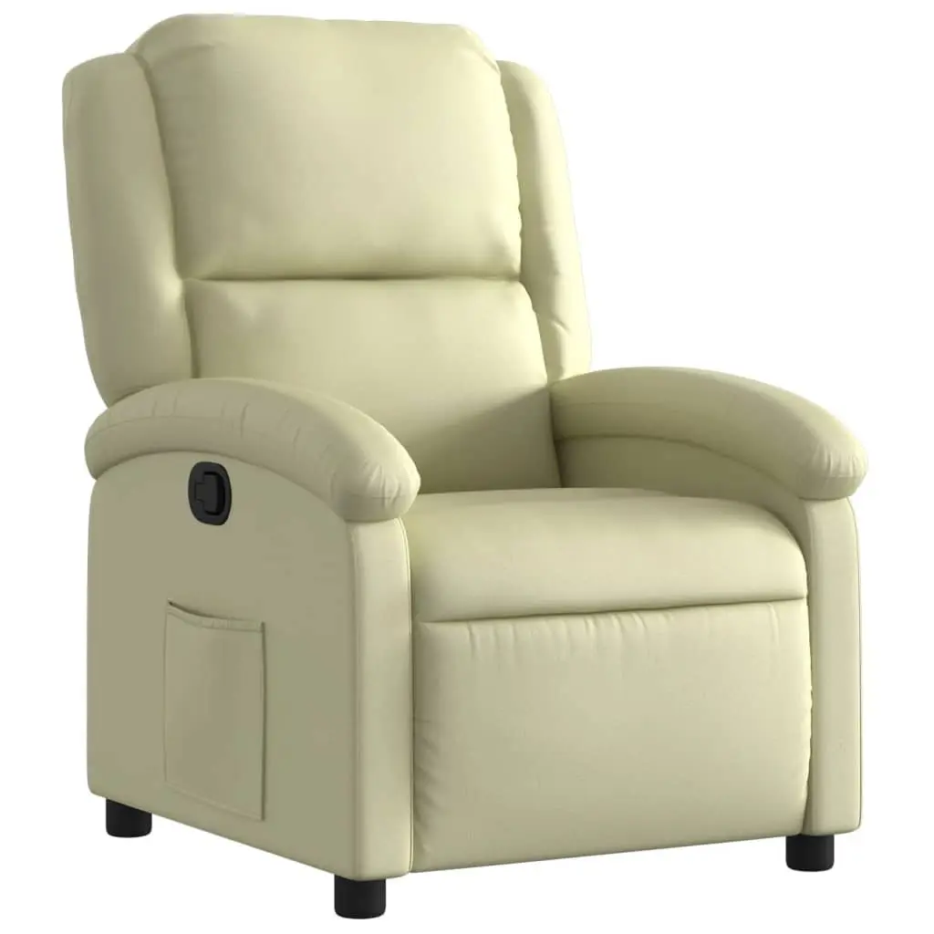 Recliner Chair Cream Real Leather Manual Reclining Armchair Comfortable Padded