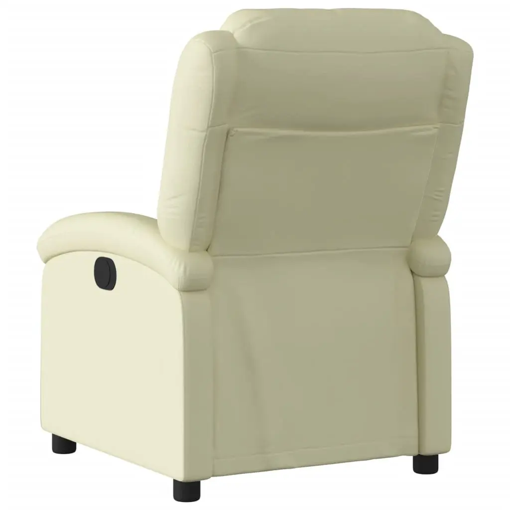 Recliner Chair Cream Real Leather Manual Reclining Armchair Comfortable Padded