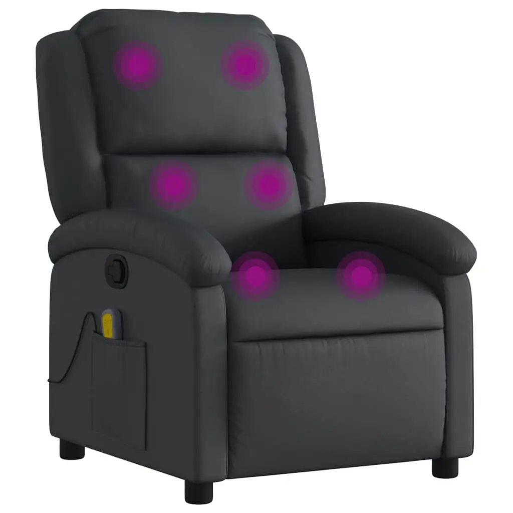 Massage Chair Black Leather Manual Reclining Vibration Function 6 Massage Points