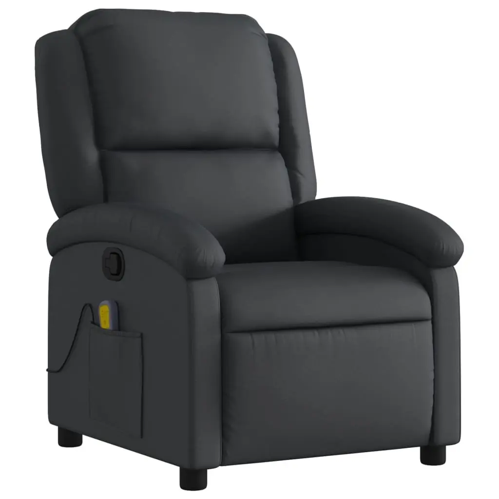 Massage Chair Black Leather Manual Reclining Vibration Function 6 Massage Points