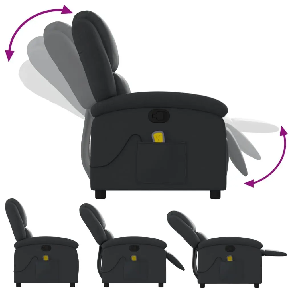 Massage Chair Black Leather Manual Reclining Vibration Function 6 Massage Points