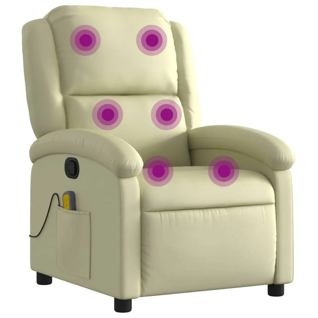 Recliner Chair Cream Leather Manual Vibration Massage 6 Points Adjustable Armchair