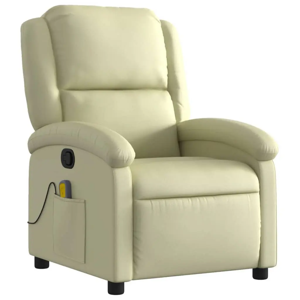 Recliner Chair Cream Leather Manual Vibration Massage 6 Points Adjustable Armchair