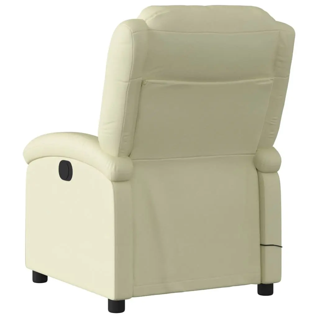 Recliner Chair Cream Leather Manual Vibration Massage 6 Points Adjustable Armchair