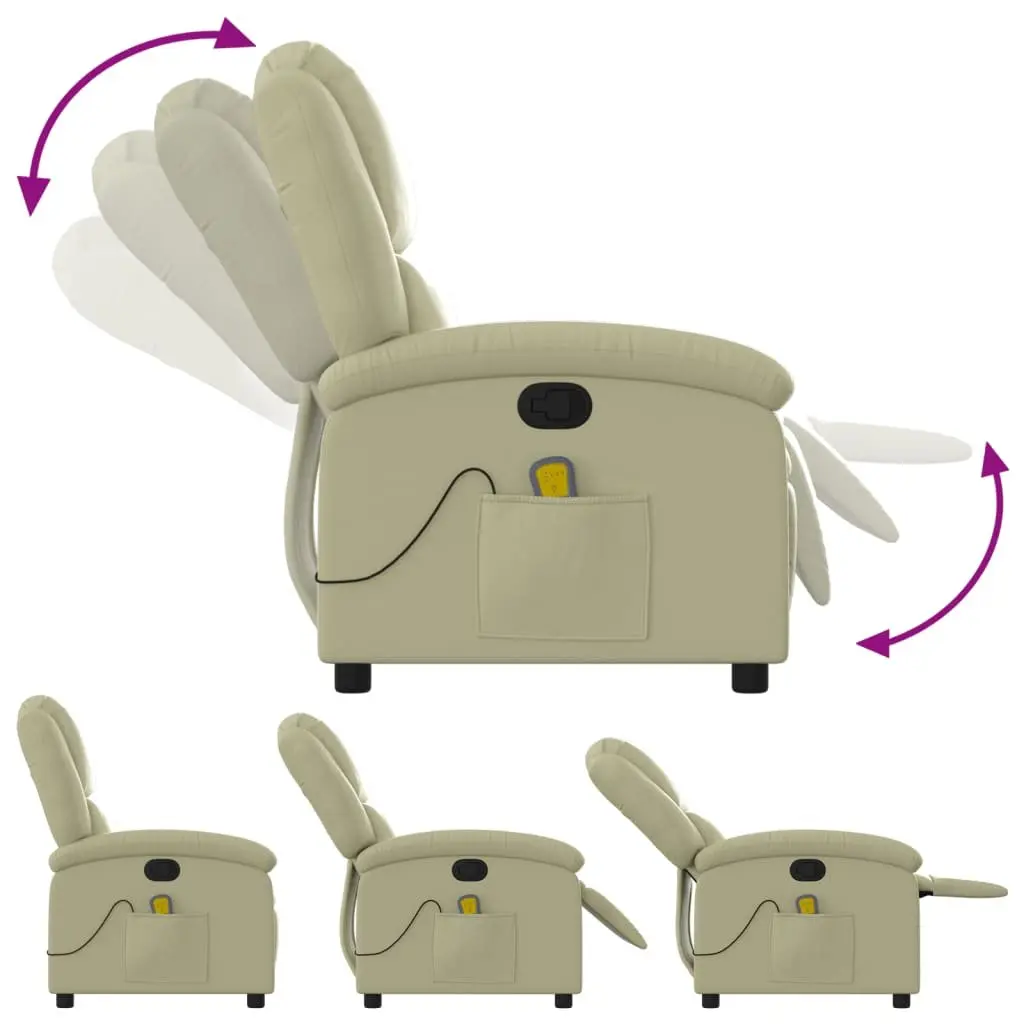 Recliner Chair Cream Leather Manual Vibration Massage 6 Points Adjustable Armchair