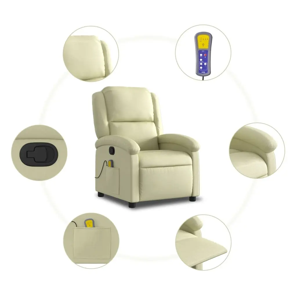 Recliner Chair Cream Leather Manual Vibration Massage 6 Points Adjustable Armchair