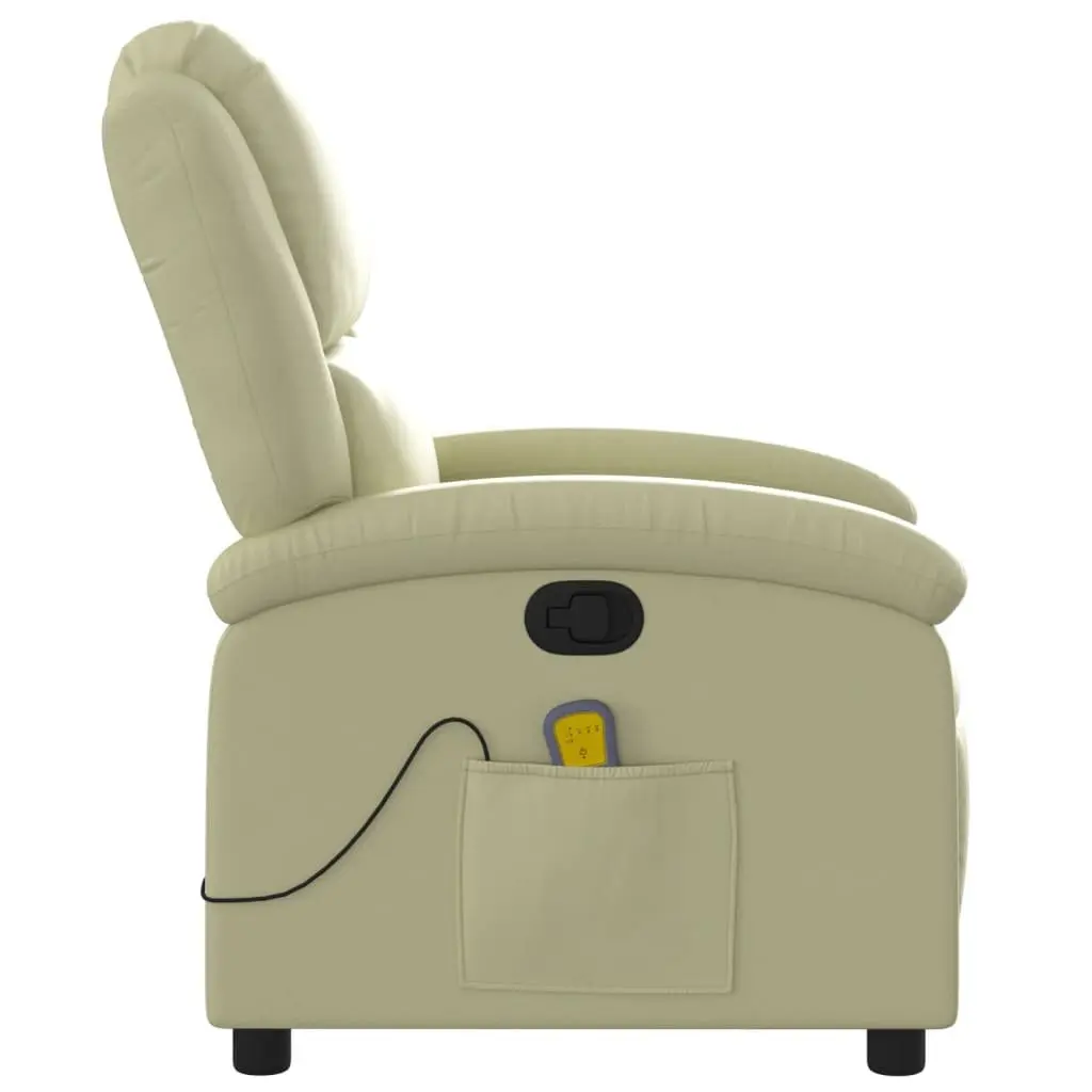 Recliner Chair Cream Leather Manual Vibration Massage 6 Points Adjustable Armchair