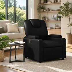 Black Manual Recliner Chair with Cup Holders for Living Room