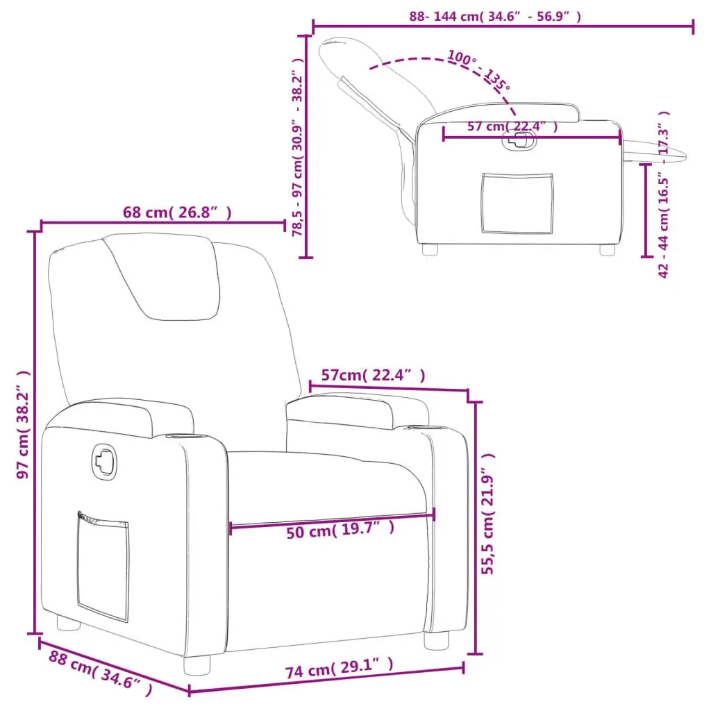 Recliner Chair Manual Reclining Faux Leather with Cup Holders and Side Pocket Black