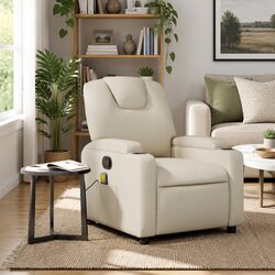 Vibration Massage Recliner Armchair in Cream Faux Leather