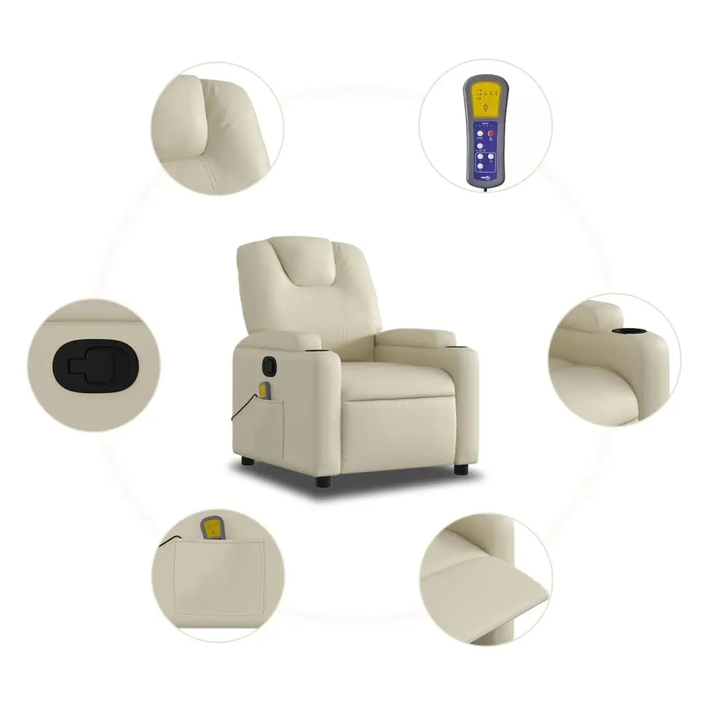 Massage Recliner Chair Cream Faux Leather Manual Recline Vibration Massage
