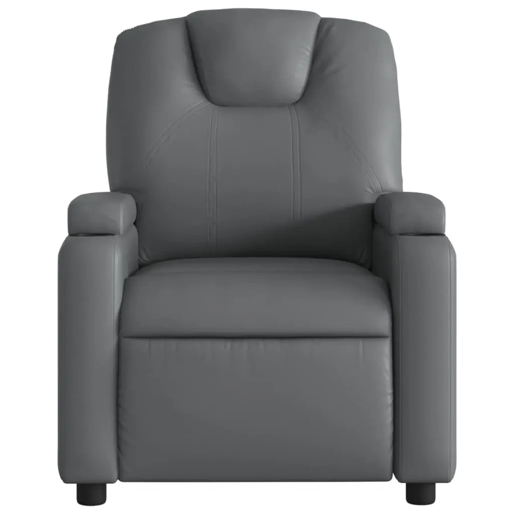 Massage Recliner Chair Grey Faux Leather Manual Recline Vibration Function