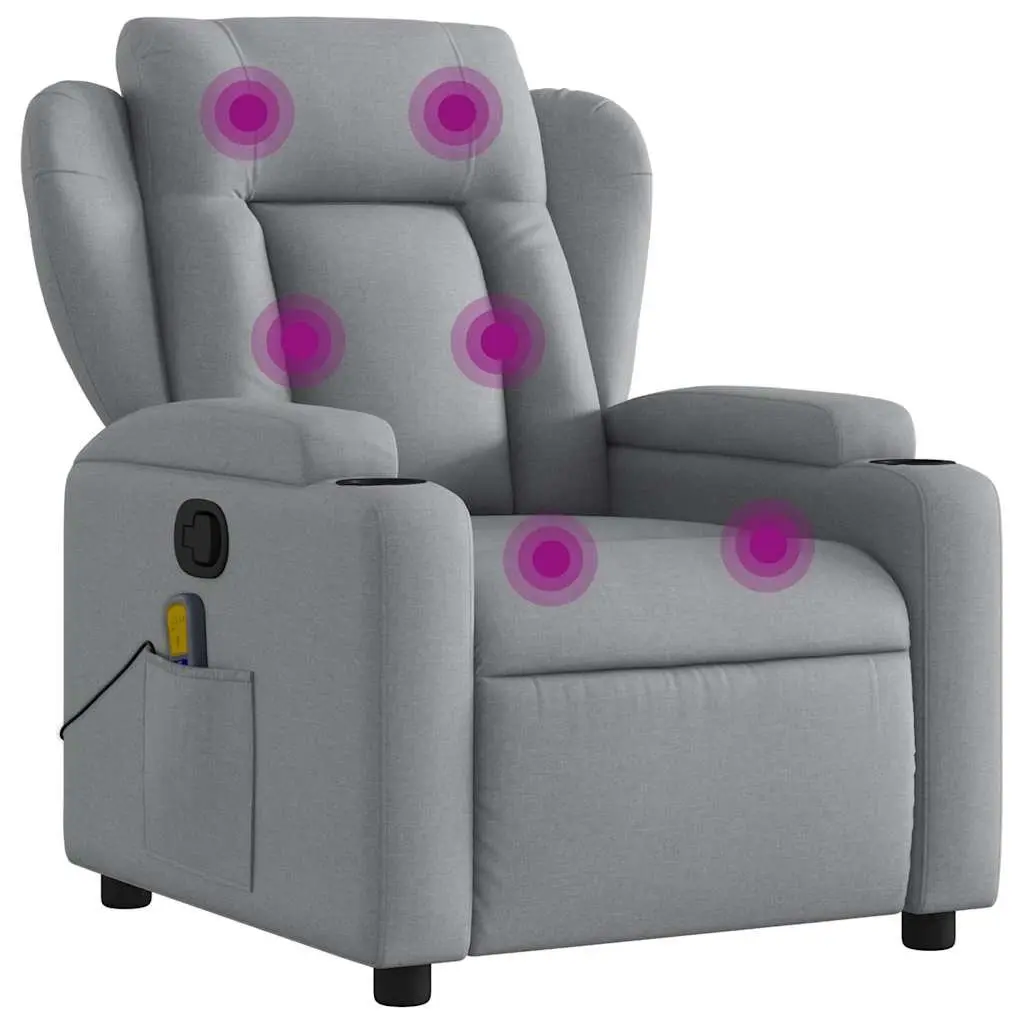 Massage Recliner Chair Light Grey Fabric Manual Recline Vibration Massage with Cup Holders and Side Storage