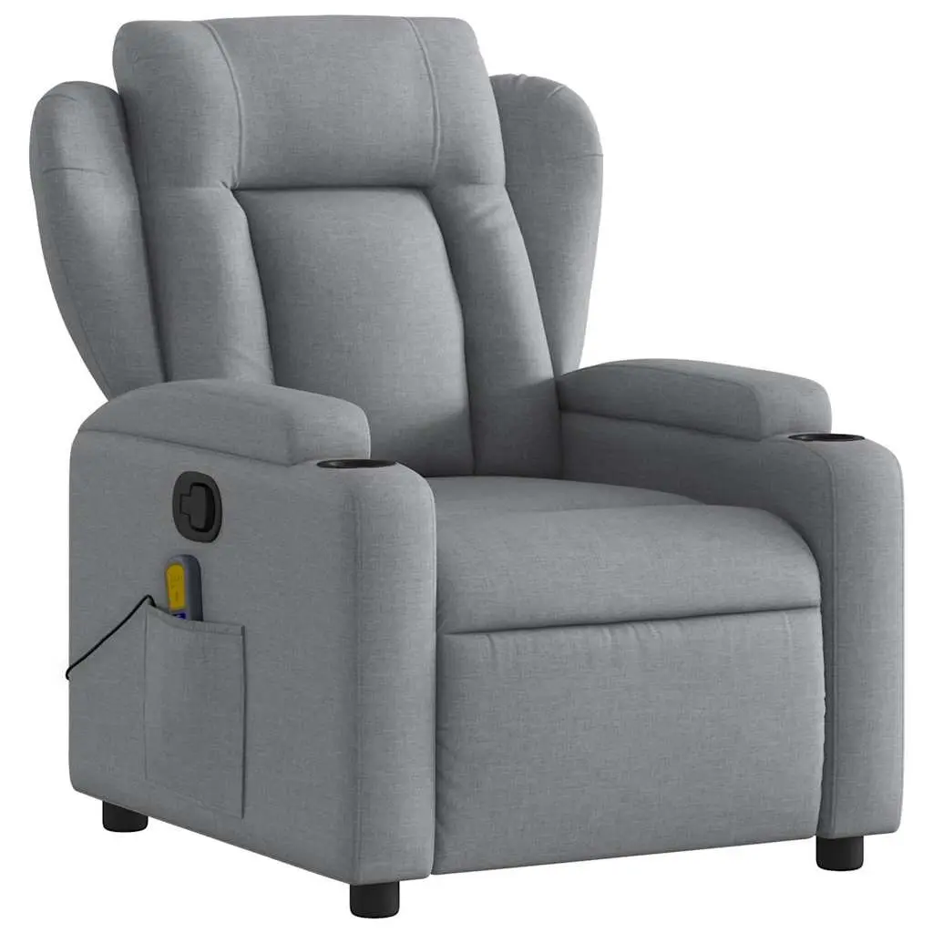 Massage Recliner Chair Light Grey Fabric Manual Recline Vibration Massage with Cup Holders and Side Storage