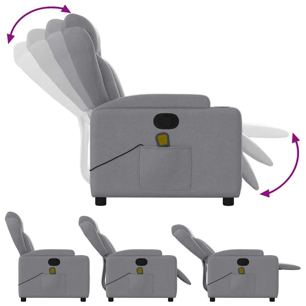 Massage Recliner Chair Light Grey Fabric Manual Recline Vibration Massage with Cup Holders and Side Storage