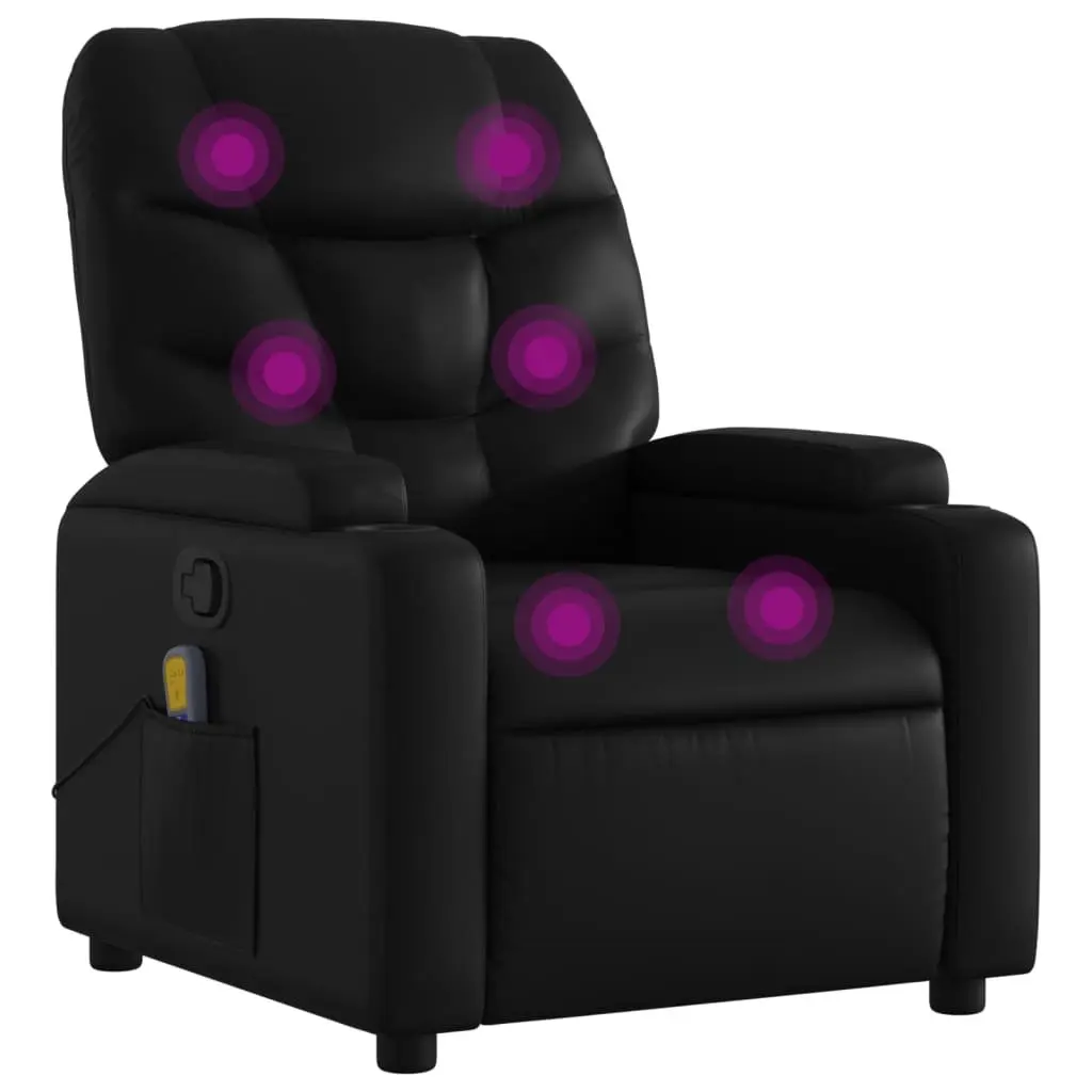 Massage Recliner Chair Black Faux Leather Manual Reclining 6 Massage Points USB