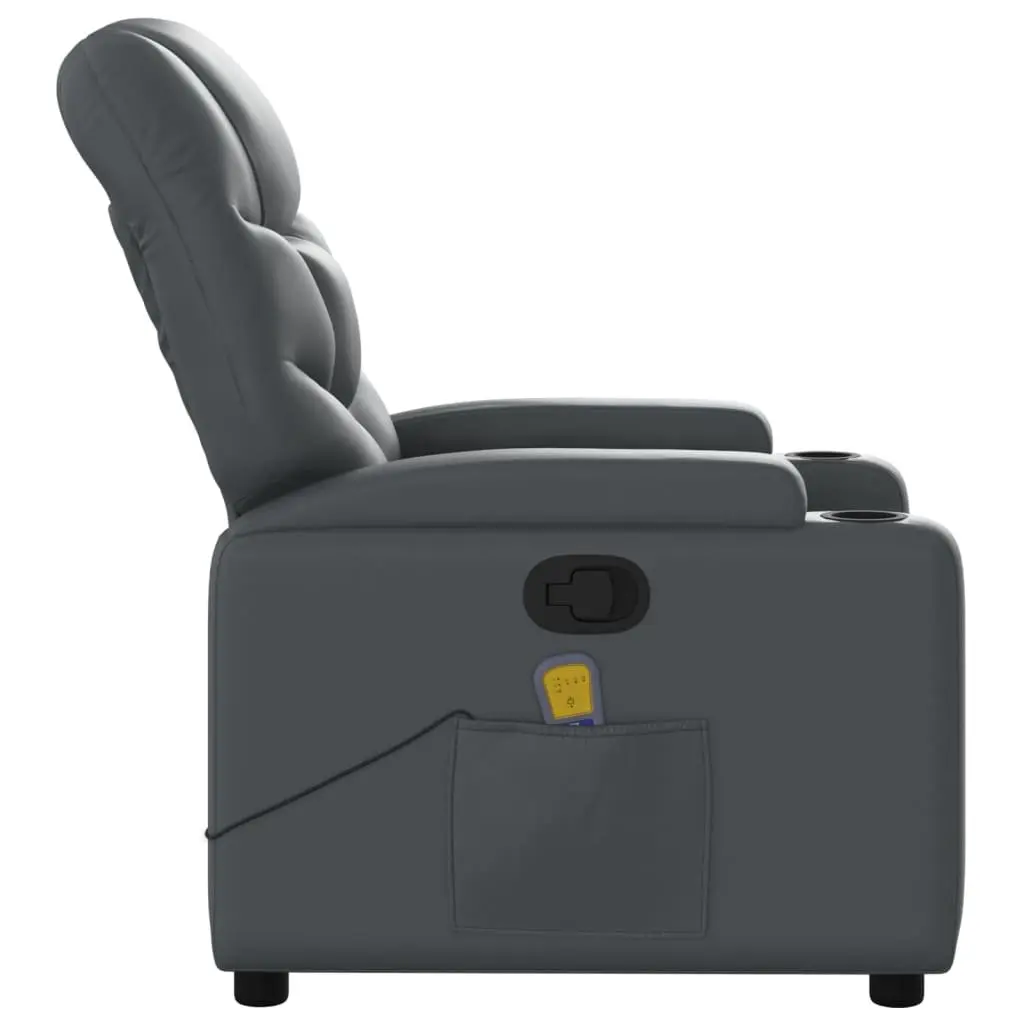 Recliner Chair Grey Faux Leather Manual Vibration Massage 6 Points