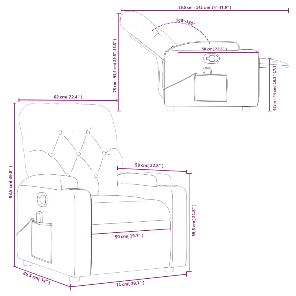 Massage Recliner Chair Grey Fabric Manual Reclining with Vibration Massage Points and Cup Holders