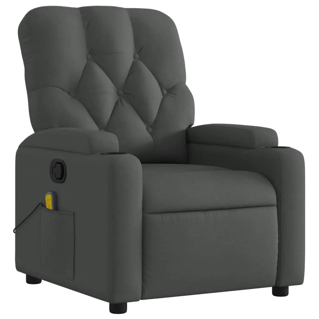 Massage Recliner Chair Grey Fabric Manual Reclining with Vibration Massage Points and Cup Holders