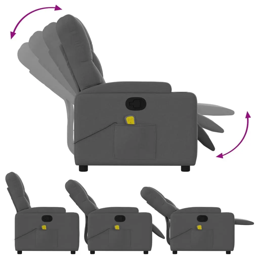 Massage Recliner Chair Grey Fabric Manual Reclining with Vibration Massage Points and Cup Holders