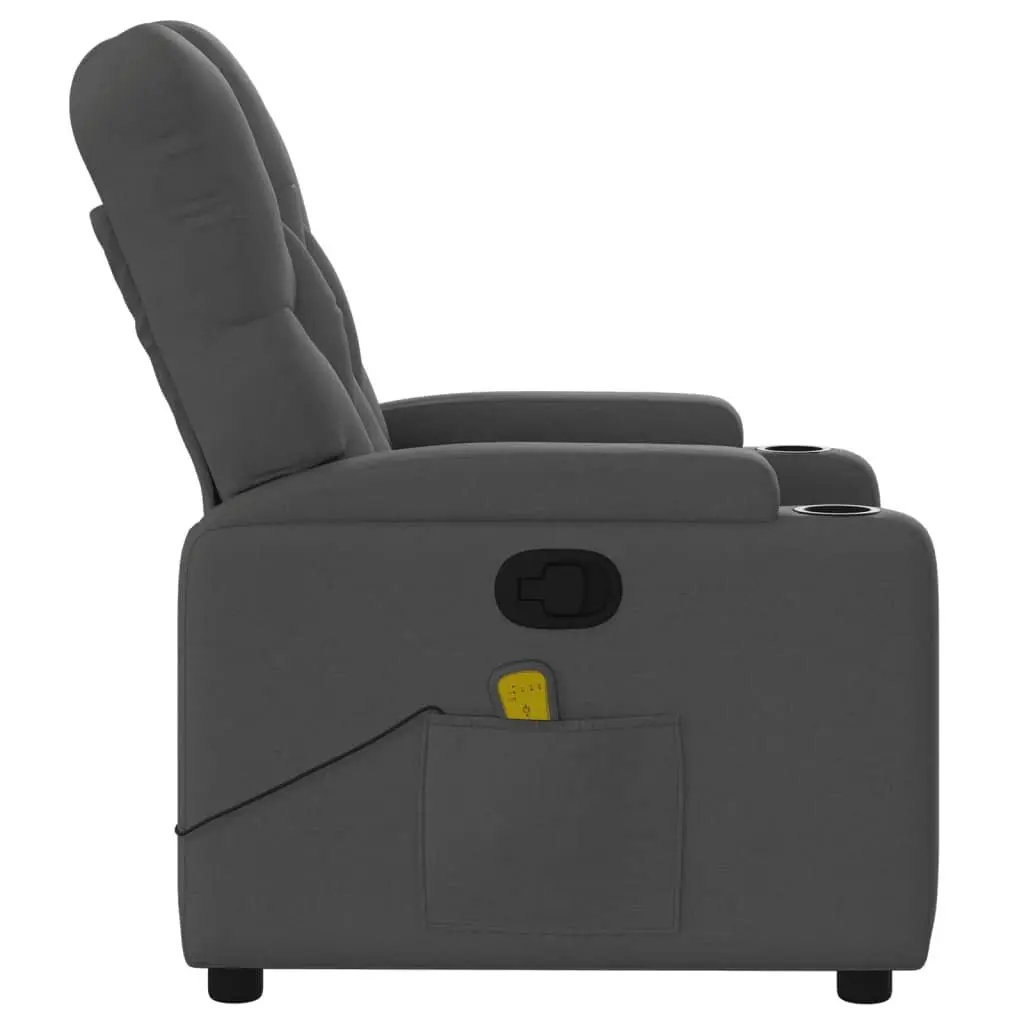 Massage Recliner Chair Grey Fabric Manual Reclining with Vibration Massage Points and Cup Holders