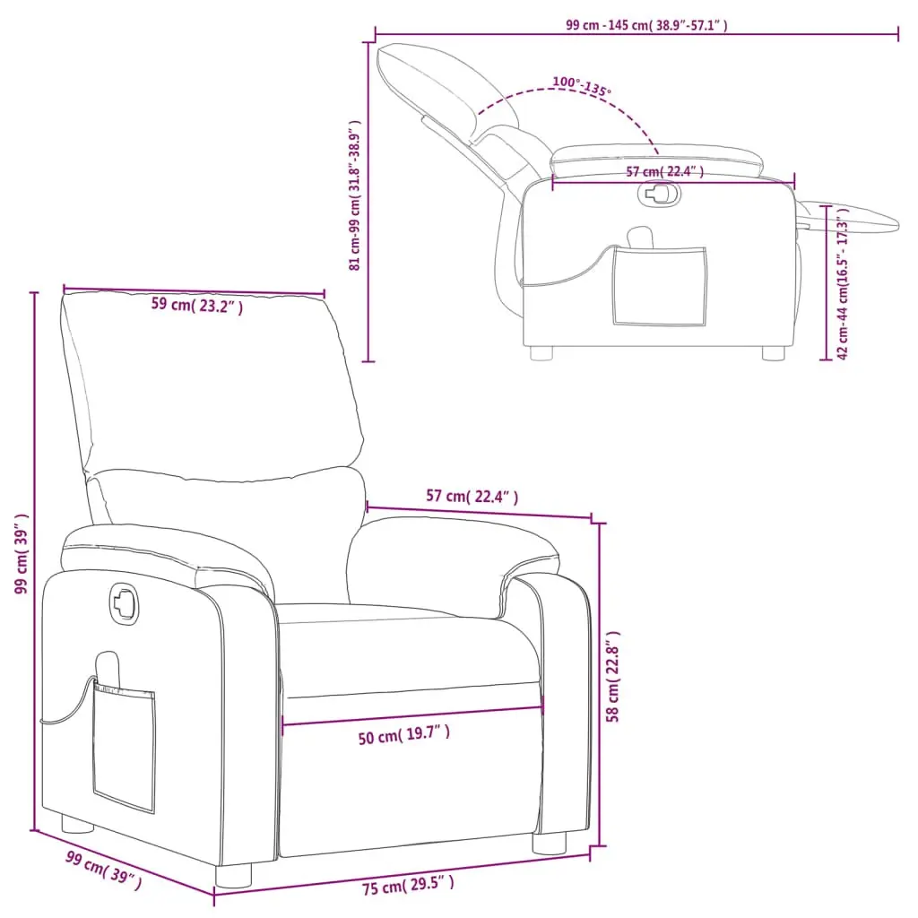 Massage Chair Grey Fabric Vibration Manual Recline Armchair