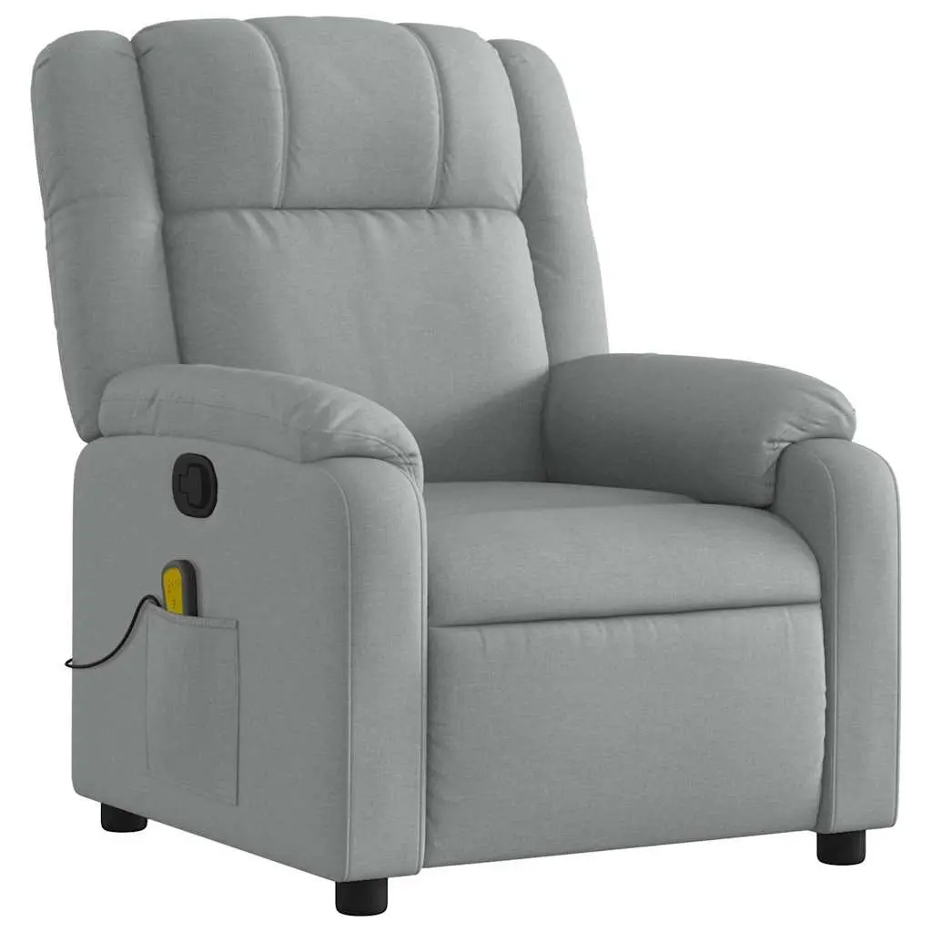 Massage Recliner Chair Light Grey Fabric Manual Reclining with Vibration Massage Feature
