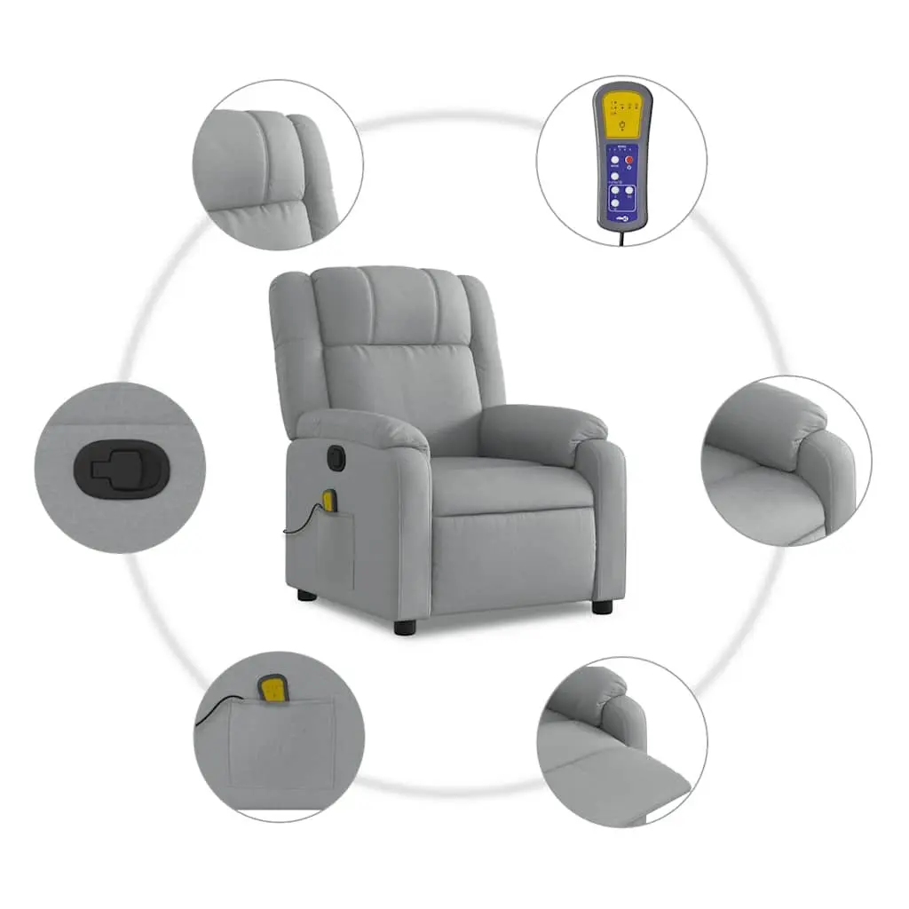 Massage Recliner Chair Light Grey Fabric Manual Reclining with Vibration Massage Feature