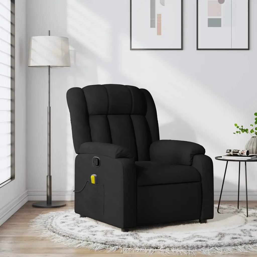 Massage Recliner Chair Black Fabric Manual Armchair with Vibration Massage Function