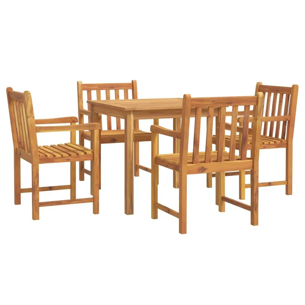 5 Piece Outdoor Dining Set Solid Acacia Wood Brown Table and Chairs Garden Furniture