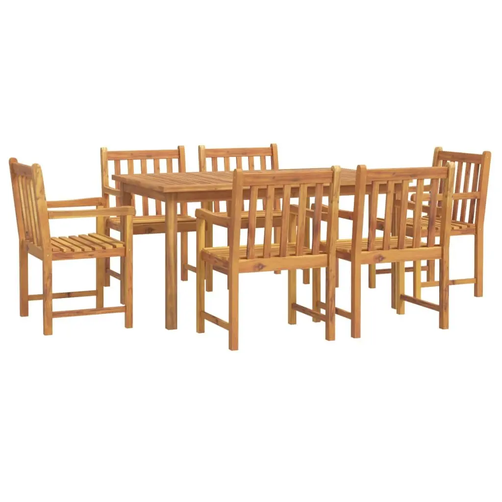 Garden Dining Set 7 Piece Brown Solid Acacia Wood Table Chairs
