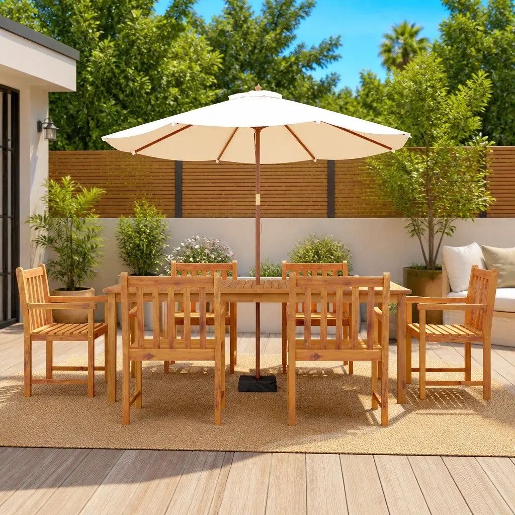 Outdoor Dining Set 7 Piece Solid Acacia Wood Durable Brown Color