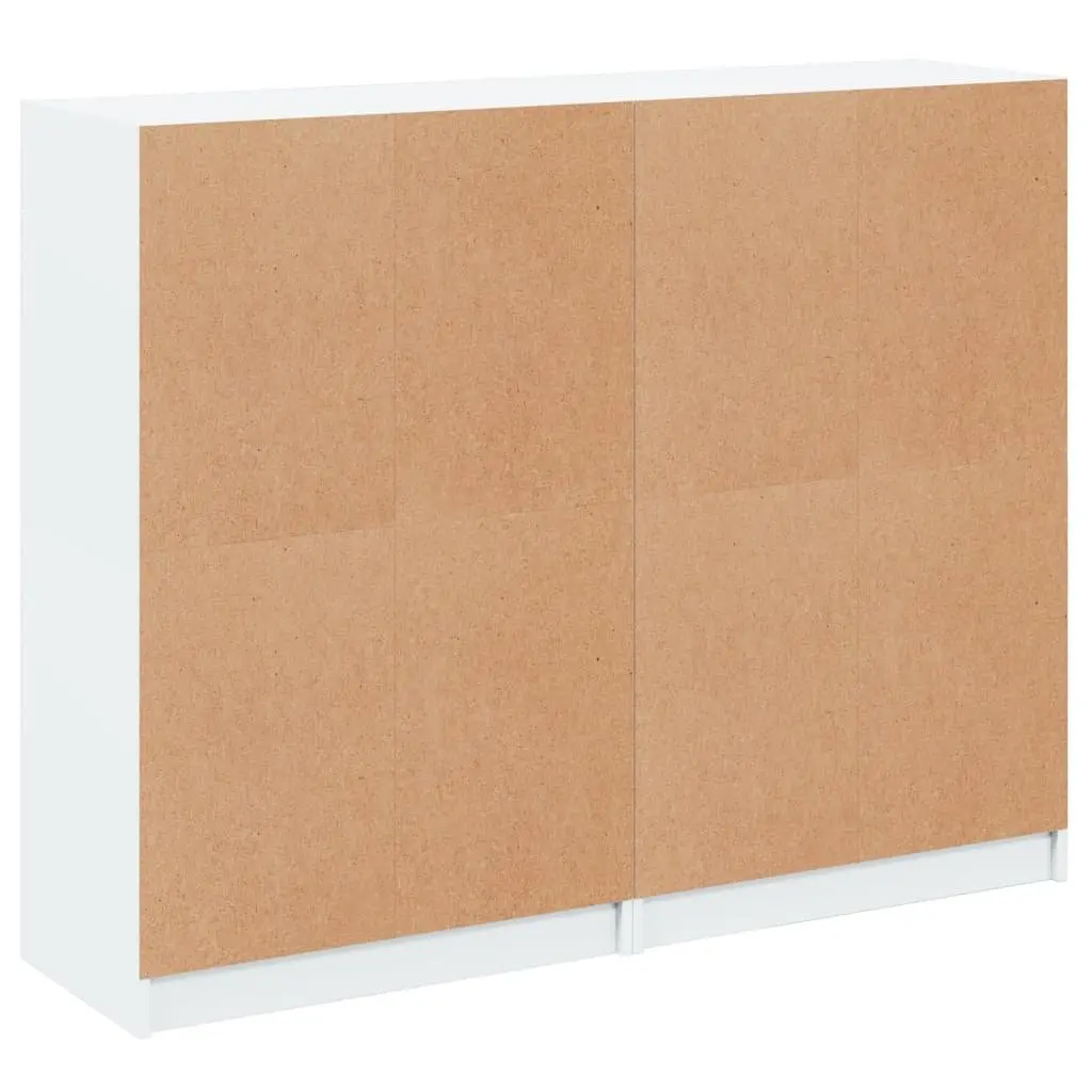 White Bookcase 136 cm Engineered Wood Glass Doors Storage Cabinet