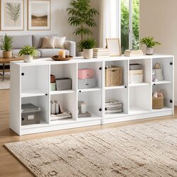 Elegant White Storage Cabinet with Glass Doors 204x37x75cm