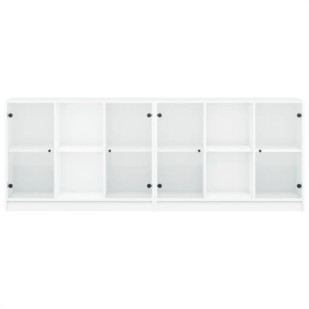 Bookcase 204x37x75cm White Glass Doors Modern Shelving Unit
