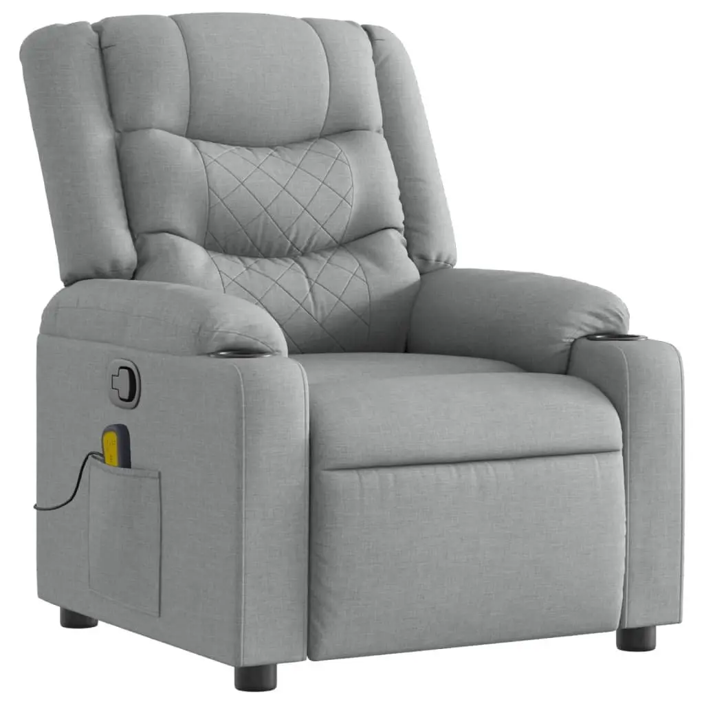 Recliner Massage Chair Grey Fabric Vibration Manual Recline Lounge Armchair