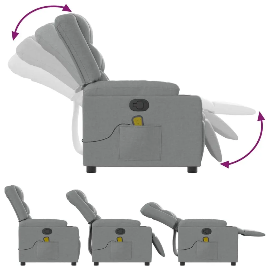 Recliner Massage Chair Grey Fabric Vibration Manual Recline Lounge Armchair